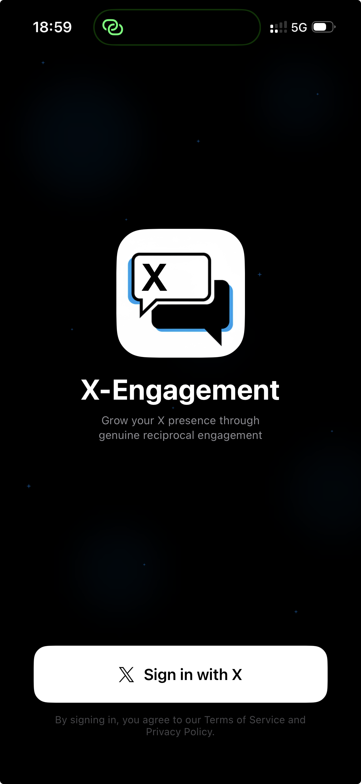 X-Engagement iOS app login screen